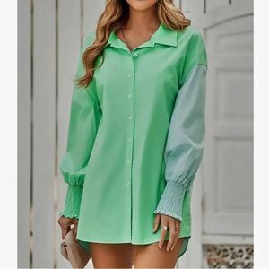 Green Button-Front Tunic Shirt